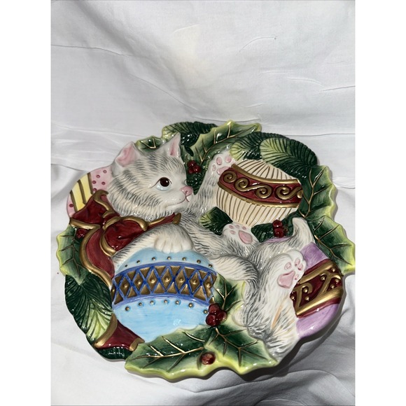 VTG FITZ AND FLOYD Christmas Kitten Kitty Canapé Plate - Picture 2 of 4